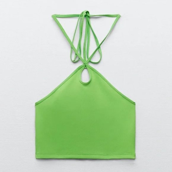 Zara Tops - Zara Keyhole Halter Tie Crop Top Green S